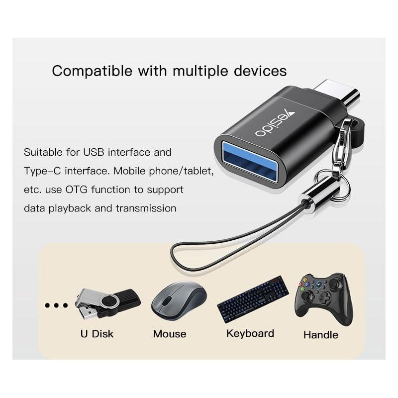Yesido USB to Type-C OTG Mini Adapter with Lanyard, Aluminium