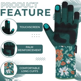 SAWANS Long Gardening Gloves for Women Men Thorn Proof Garden Gloves Safety Breathable and Comfortable Extra Long Forearm Protection for Rose Blackberry Pruning &Yard & Outdoor Work (Green, L)