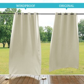 RYB HOME Outdoor Curtains Windproof - Waterproof Blackout Curtain with Weight Bags, Privacy Insulated Drapes for Patio Screen Porch Pergola Terrace Arbor, W 84" x L 108", Beige, 2 Panels