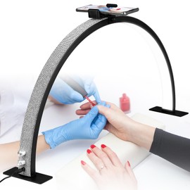 IMENE Half Moon Light for Nail Desk with Phone Holder, 29in Half Moon Light, 3000-6000k Half Moon Lamp Perfect LED Manicure Light, Nail Light, Lash Light for Table (Black)
