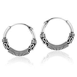 AeraVida Stunning Balinese Interlace Tribal Delicate Sterling Silver Hoop Earrings | Chic Sterling Silver Hoop Earring for women | Gift for Daughter, Mother’s Day, Statement Fashion