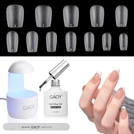 GAOY Nail Tips and Glue Gel Nail Kit with Mini UV Light, Gel x Nail Kit, 360Pcs Matte Extra Short Almond Nail Tips for Fast Nail Extension - Color: Extra Short Coffin