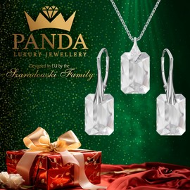 PANDA LUXURY JEWELLERY Jewellery Set for Women Earrings Silver 925 Hanging Earrings with Necklace Rectangular Crystals Stone 12 Birthstone Chain Women with Pendant Jewellery Girls, Sterling Silver,