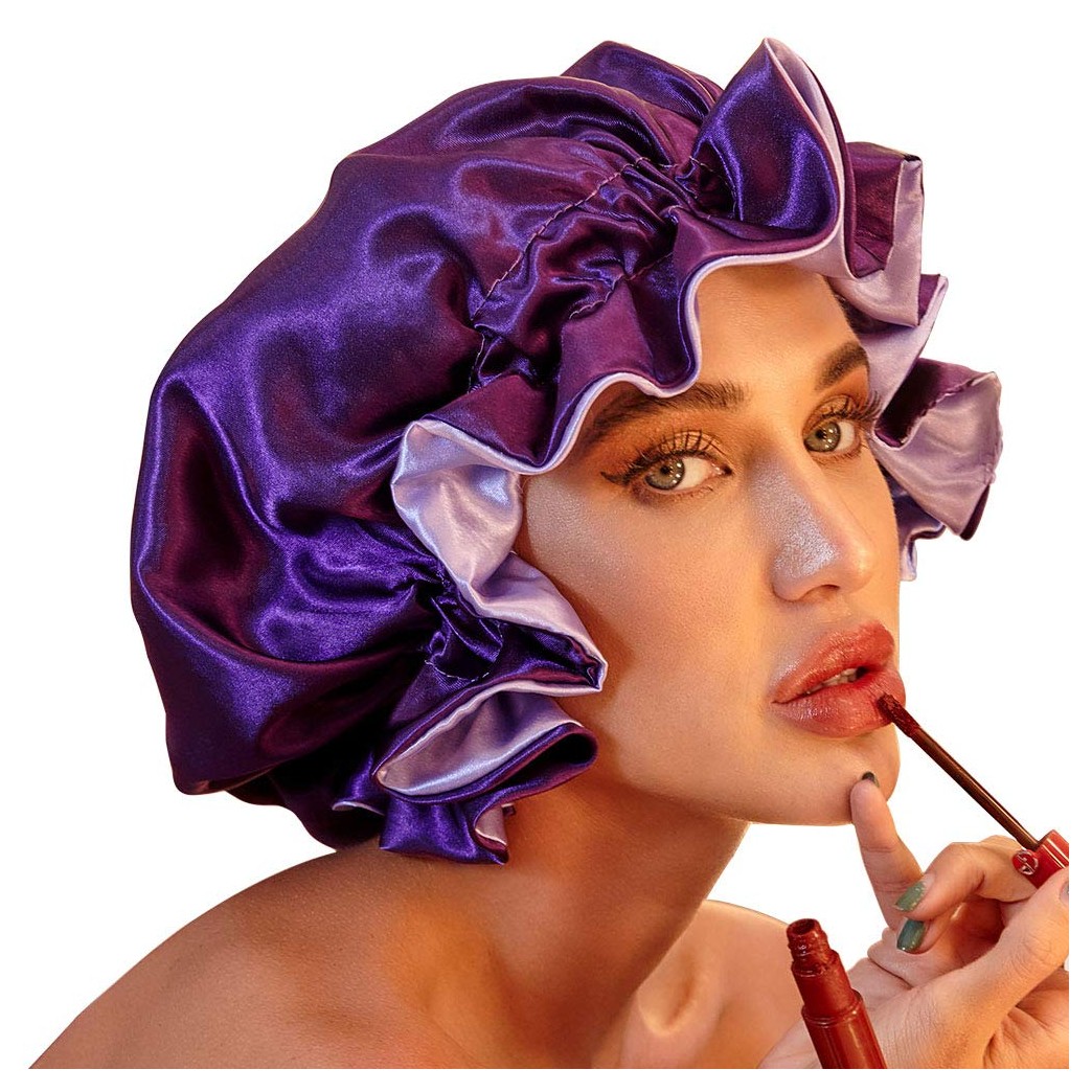 Satin Bonnet for Natural Hair Bonnets for Black Women Silk Bonnet for Curly Hair Cap for Sleeping Silk Hair Wrap for Sleeping（Purple）