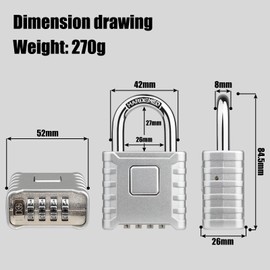 Diyife Heavy Duty Combination Padlocks Outdoor, [Weatherproof] 52mm Large 4 Digit Locker Padlock with 8mm Thick 304 Stainless Steel Shackle for Garage, Home, School, Gate, Shed, Fence, Warehouse
