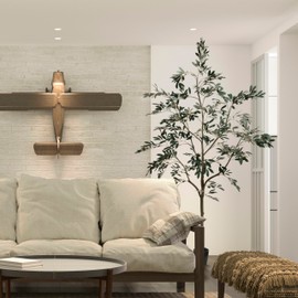 Vickerman 7' Artificial Potted Olive Tree - Olive Plant with 1175 Olive Leaves and 98 Decorative Fake Olives - Tall Green Silk Potted Artificial Indoor Tree- Home Office Decor