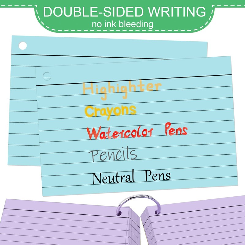 A7 Lined Index Cards, 600 Pieces Flashcards with Ring in