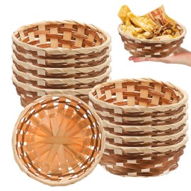 Bamboo Bread Basket, 10 Pcs Round Gift Baskets, 17cm Woven Bread Roll Baskets Food Serving Baskets Round Woven Food Basket for Kitchen Restaurant Display Decor
