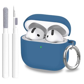 Aircawin for Airpods 4 Case Cover,Shockproof Case for Airpods 4th Generation Case Cover 2024,Premium Silicon Case with Keychain and Cleaing Pen for Wireless Earphones,Headphone Accessories-Lake Blue