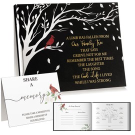 Cardinal Funeral Guest Book - in Loving Memory Guestbook with a Memory Table Sign - 320 Entries Hardcover Memorial Guest Sign in Book for Funeral Service, 9"x7.5", Black
