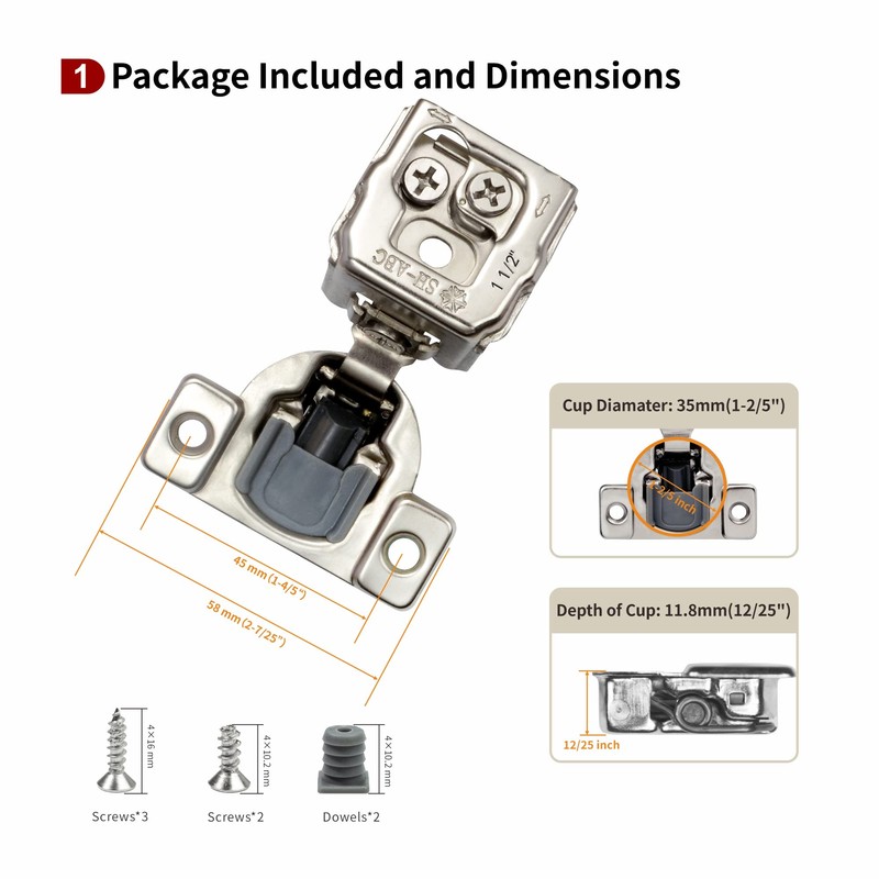 STIANC 50 Pack 1 1/2" Overlay 3D Soft Close Hinges