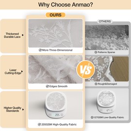 Anmao Vintage Lace Curtains 80 Inches Long 2 Panels Set, Romantic Elegant Light Filtering Semi Sheer Floral Thick Lacy Curtain Drapes for Living Room and Bedroom, Each Panel 55W x 80L, White Leaves