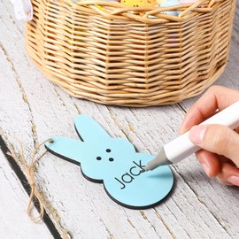 Buttools Easter Decorations-12PCS Easter Basket Name Tags-DIY Blank Wooden Easter Bunny Tag-Farmhouse Easter Gifts Tags for Easter Spring Party Favor Decoration Supplies (Bunny)