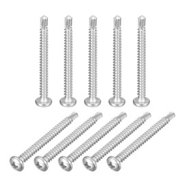 sourcing map #10-2" Self Drilling Screws, 60pcs 410 Stainless Steel Phillips Pan Head Self Tapping Screws for Wood Plastic