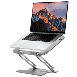 JCZT Foldable Laptop Stand for Desk, Adjustable Height Ergonomic Computer Stand, Portable Laptop Riser for MacBook Air Pro, All 10-16'' Notebooks Laptops, Grey