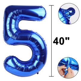 40 Inch Number 5 Balloon Jumbo Dark Blue Digit Foil Balloon for 5 15 25 50 55 2025 Graduation Anniversary Party Supplies 5th Birthday Photo Booth Backdrop for Boys Girls
