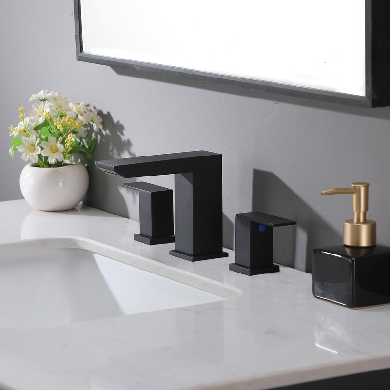 VCCUCINE Black Waterfall Bathroom Faucet 8 Inch Widespread Bathroom Sink