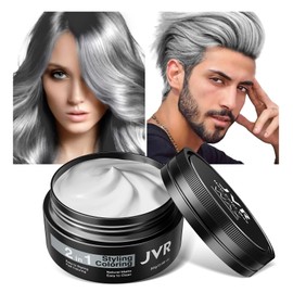 JVR Temporary Silver Gray Hair Color Wax for Women Men Natural Matte Color Grey Hair Dye Wax, 2 IN1 Girl Boy Hair Styling Mud Washable Disposable Hair Style All Day Hold for Party, Cosplay