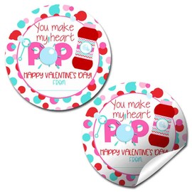 You Make My Heart Pop Bubble Themed Valentine Party Favor Sticker Labels for Kids, 40 2" Party Circle Stickers by AmandaCreation, Great for Classroom Valentines, Envelope Seals, Gifts & Treats