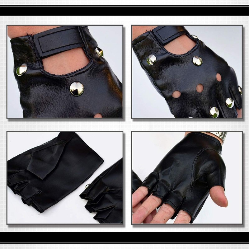 WHITE FANG Leather Gloves Fingerless Motorcycle Cycling Studded Rock Drive