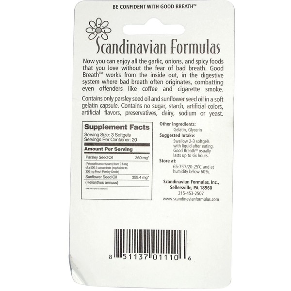 Scandinavian Formulas Good Breath Parsley+Sunflower 60 Softgels