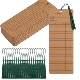 100 Pcs,50 Elegant Reading List Bookmarks with 50 Dark Green Tassels, 3x8 Inch Cardstock Book Tracker & Reading Log for Book Lovers, Students, Teachers, Graduation Gifts & Back-to-School Supplie