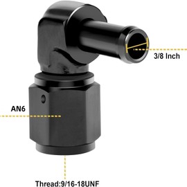 AN6 Female to 3/8 Barb Fitting Adapter 90 Degree Swivel Aluminum Oil Fuel Line Hose Connector (Black, 3/8)