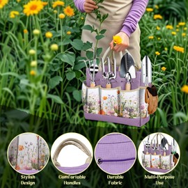 Gardening Tools Set 9-Piece Heavy-Duty Gardening Gifts for Women Mom Wife Gardening Hand Tools with Purple Floral Tote Bag and Repotting Mat, halilus Stainless Steel Garden Supplies Kit
