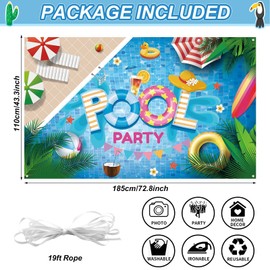 Summer Pool Party Decorations Banner, Pool Party Banner Backdrop, Extra Large Hawaiian Pool Party Backdrop Photo Booth Sign, Pool Party Banner Background for Summer Pool Party Supplies, 185×110cm