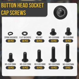 DTGN 242Pcs M5-0.8x6/8/10/12/16/20/25mm Button Head Socket Cap Screws - Carbon Steel Bolt Nut Set Washer Assortment Kit - Good for Road Bicycle, Mountain Bike, Auto