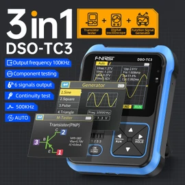 FNIRSI DSO-TC3 Oscilloscope - 3-in-1 Handheld Oscilloscope & DDS Signal Generator & Transistor Tester, 500Khz Bandwidth 10MSa/s Sampling Rate, 6 Types of Waveforms, Transistors Measure