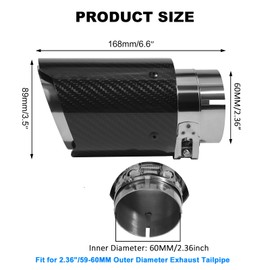 Krtopo 60mm (2,36") Einlass Auspuffspitzen Edelstahl & Carbon Auspuffspitzen mit Bolt-On 89mm (3,5") Auslass Auspuff Sound Booster Universal Auto Schalldämpfer (Schwarzes Silber)
