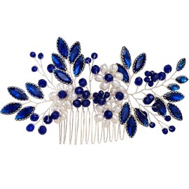 Sparkly Wedding Hair Combs, Crystal Flower Hair Clips Bride Bridesmaid Hair Sides Comb Rhinestone Barrettes, Crystal Flower Hair Pins Hair Accessories for Women Girls (BlueA)