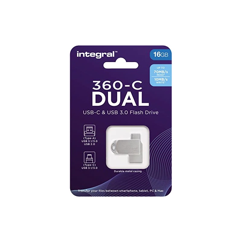 INTEGRAL 16GB CLE USB3.0 360-C Dual Type-C Metal