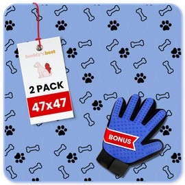 Buddy's Best Washable Pee Pads for Dogs - Large (47"x47") - Ultra-Absorbent, Non-Slip, Ideal for Multiple Pets, Training, Incontinence - (2-Pack) + Bonus Grooming Glove