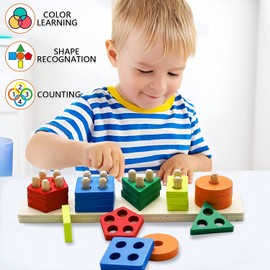 Lukinuo Montessori-Spielzeug für 1 bis 3 Jahre alte Kleinkinder hölzerner Aktivitätswürfel hölzernes Sortier und Stapelspielzeug für Jungen Mädchen pädagogisches Entwicklungsspielzeug Sortierspielzeug