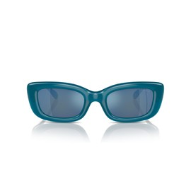 COACH Women's HC8390U Sculpted C Hardware Universal Fit Rectangular Sunglasses, Milky Ocean Blue/Blue Mirrored, 51 mm