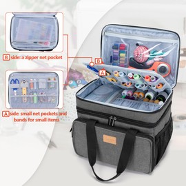 Luxja Large Sewing Organiser with Multiple Compartments, 2 Layer Sewing Storage Bag with Various Pockets for Sewing and Craft Supplies (Bag Only), Purple