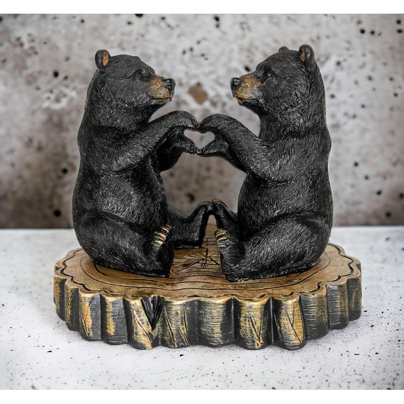 Two Black Bears Heart Hands Figurine – 6” Wide Whimsical