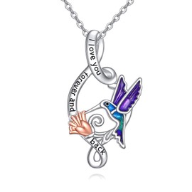 HKPATOP Infinity Hummingbird Pendant Necklace 925 Sterling Silver - Flower Hummingbirds Lovers Mothers Day Jewelry Gifts