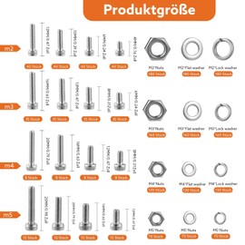 1407-Piece Stainless Steel Screws Set, M2/M3/M4/M5 Machine Screws, Cylinder Head Screws, Thread Screws Set, Hexagonal Screws Set for Electronic Products, Car Repair