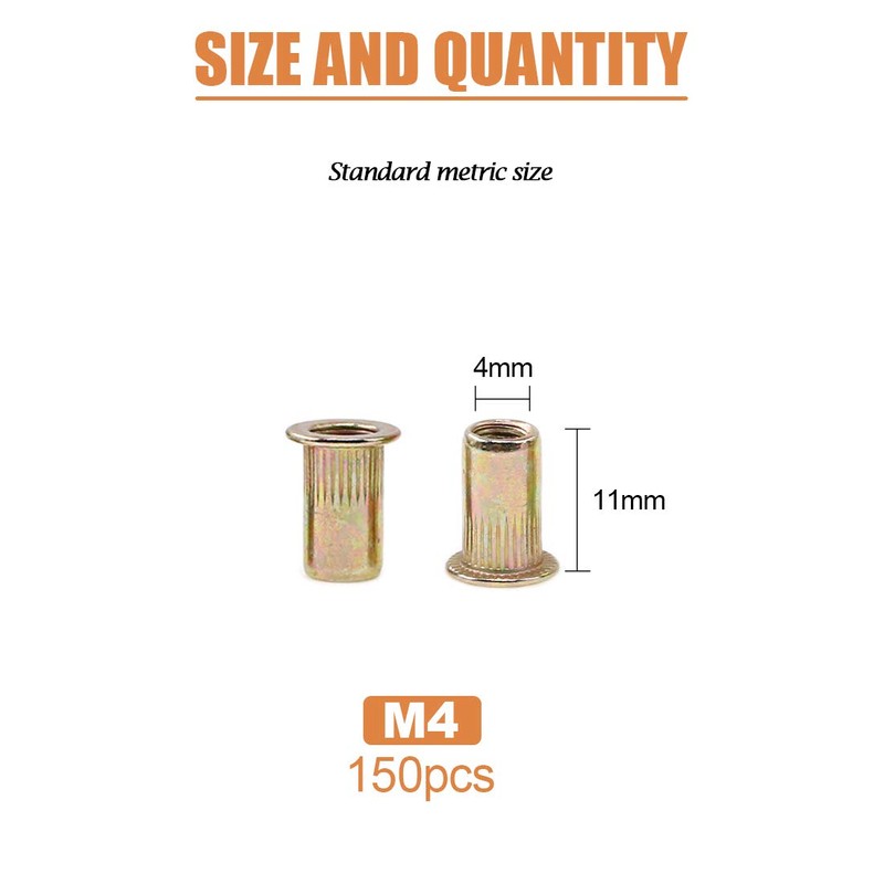 Keadic 150Pcs M4 Rivet Nuts Metric Zinc Plated Rivet Nut