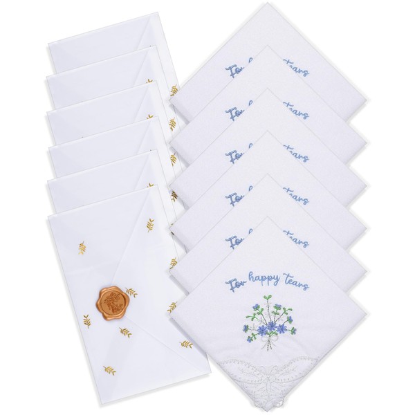 6 Set 6/12 Sets Embroidered For Happy Tears Wedding Handkerchiefs