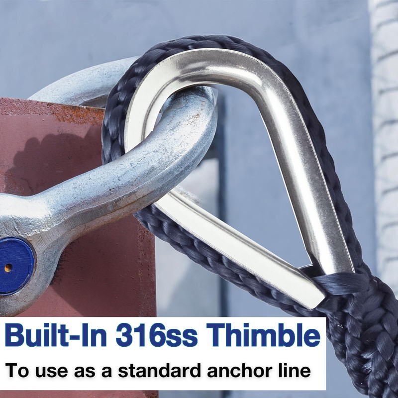 Double Braided Nylon Boat Anchor Rope 3/8inch with 316 Stainless