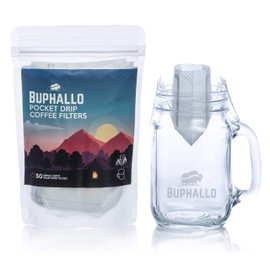 Buphallo Canadian Pocket Drip Coffee Filter 50pcs - Single-Serve Pour Over Filter - Convenient Premium Food Grade - Portable use for Travel, Camping, Office, Vacation, on The go