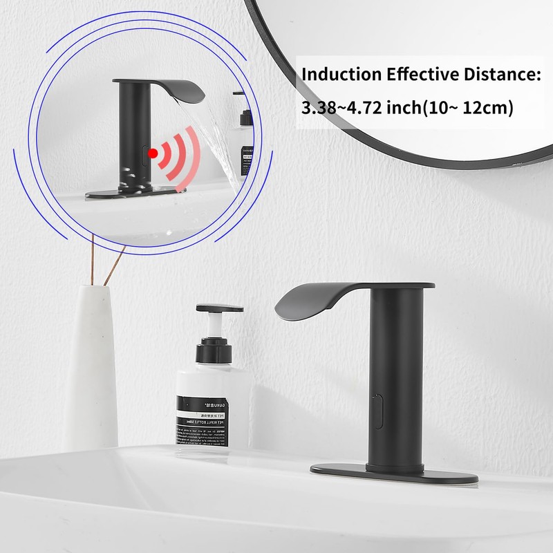 GGStudy Matte Black Automatic Sensor Touchless Bathroom Sink Faucet with