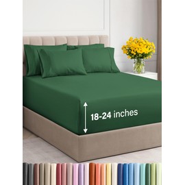 CGK Unlimited Extra Deep Cal King Sheet Set - 6 Piece Breathable & Cooling Sheets - Hotel Luxury Bedding Set 18-24 Inch Extra Deep Pockets - Easy Fit, Super Soft, Wrinkle Free & Comfy - Emerald Green, Cal King Size