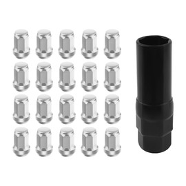 20PCS M12x1.5 Lug Nuts Set with 7 Spline Lug Nut Key,Steel Wheel Lug Nuts Replace Breakage Lug Nut,Heavy Duty Wheel & Tire Lug Nuts Compatible with Chevrole,Ford,Toyota,Honda (Silver)