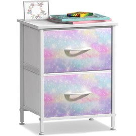 Sorbus Kids Dresser with 2 Drawers - Storage Chest Organizer Nightstand - Steel Frame, Wood Top, Tie-Dye Fabric Bins for Clothes - Wide Furniture for Bedroom, Hallway, Nursery, Closet, & Apartment