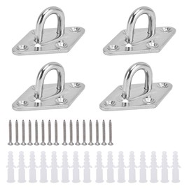 CXINCFBFUSH Hook Hardware Shade Mounting Hardware Strong Eye Plate Pad Eye 304 Stainless Steel (Silver, 4 Pad Eyes+Matching Screws)